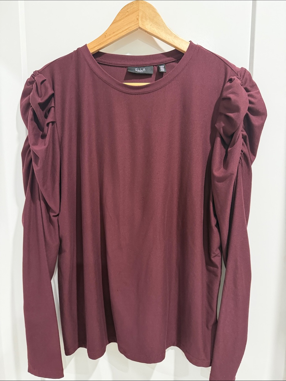 Ella Burgundy Ruched Shoulder Long Sleeve Tee